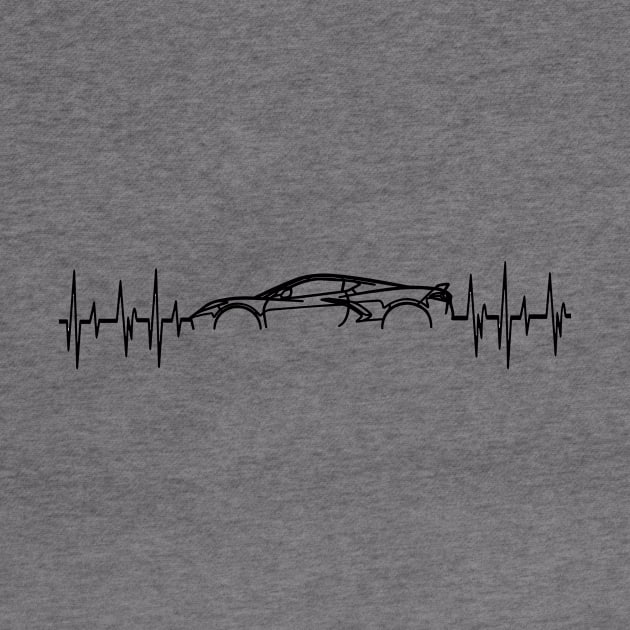 C8 Corvette Heartbeat Black Supercar EKG Sports Car Heart Beat Line Racecar Pulse by Tees 4 Thee